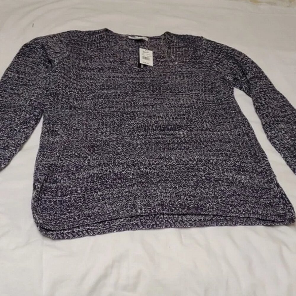 Hasting & Smith V-Neck Marled Shaker Sweater in Purple Size L NWT $36